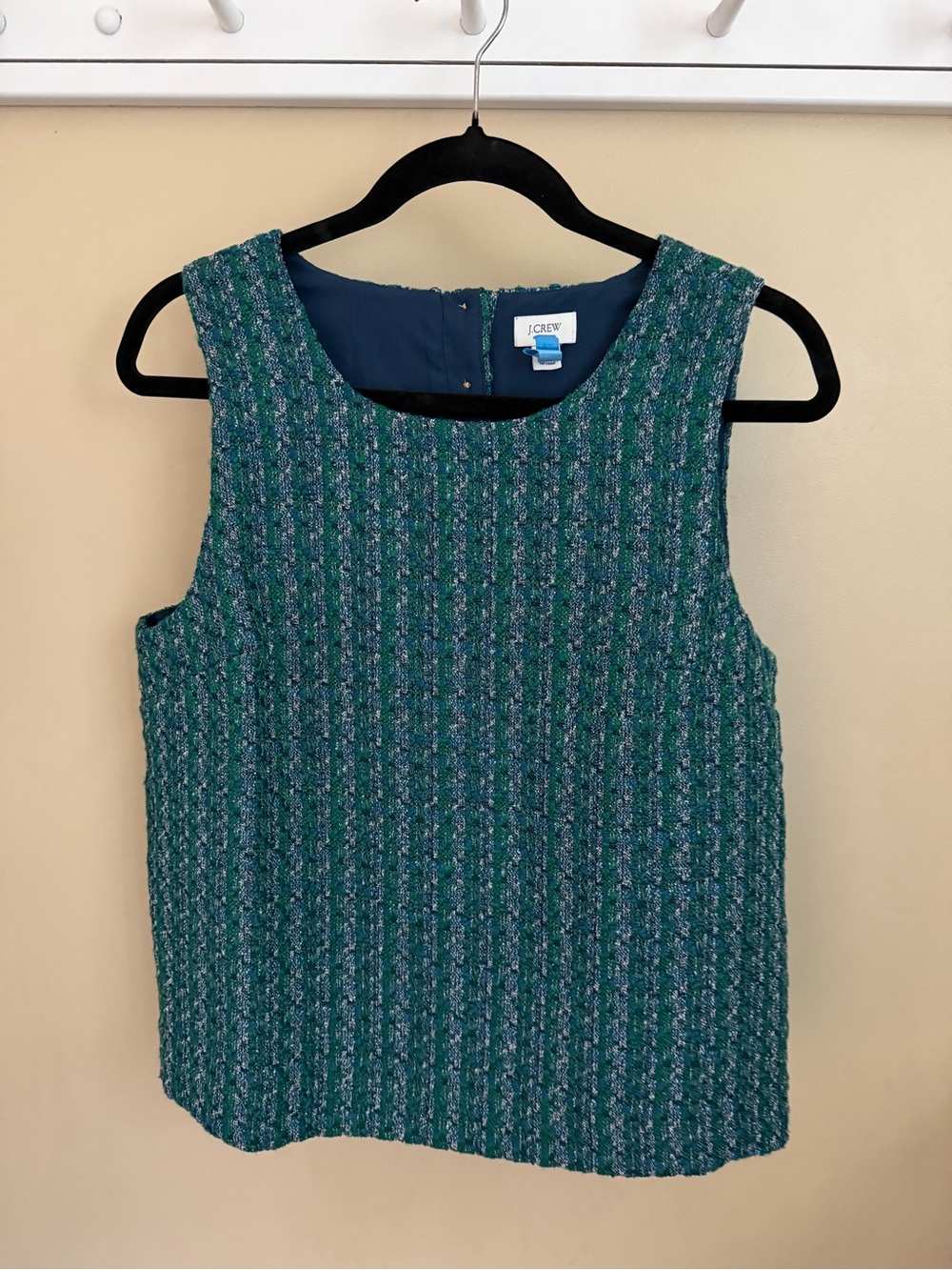 J. Crew Teal & Navy Tweed Sleeveless Shell Top